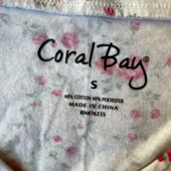 Coral Bay Floral Cotton Blend Nightgown Cream With Pink Roses 3/4 Sleeve Small - Picture 3 of 12